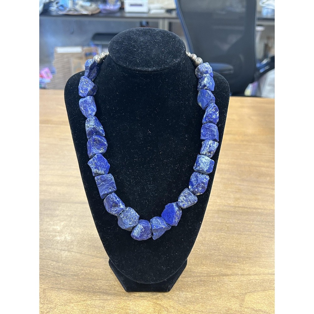 Kalan Necklace Blue Lapis Lazuli Beaded Sterling 925 Womens Statement Jewelry